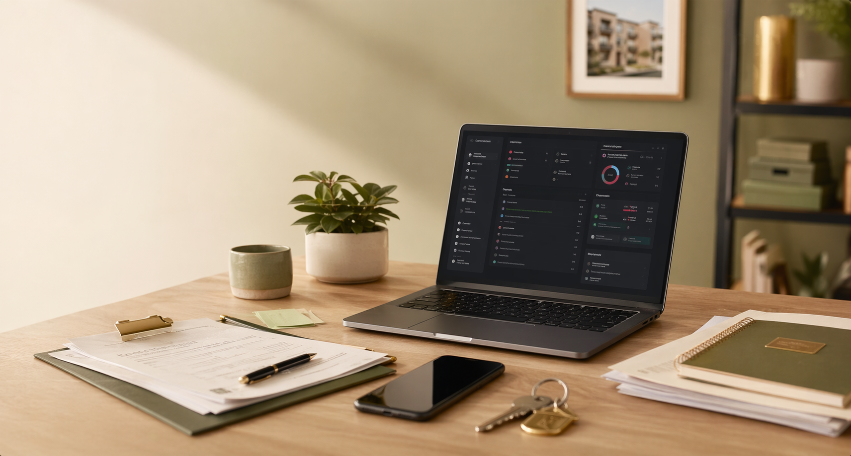 Modern rental property courtyard at golden hour